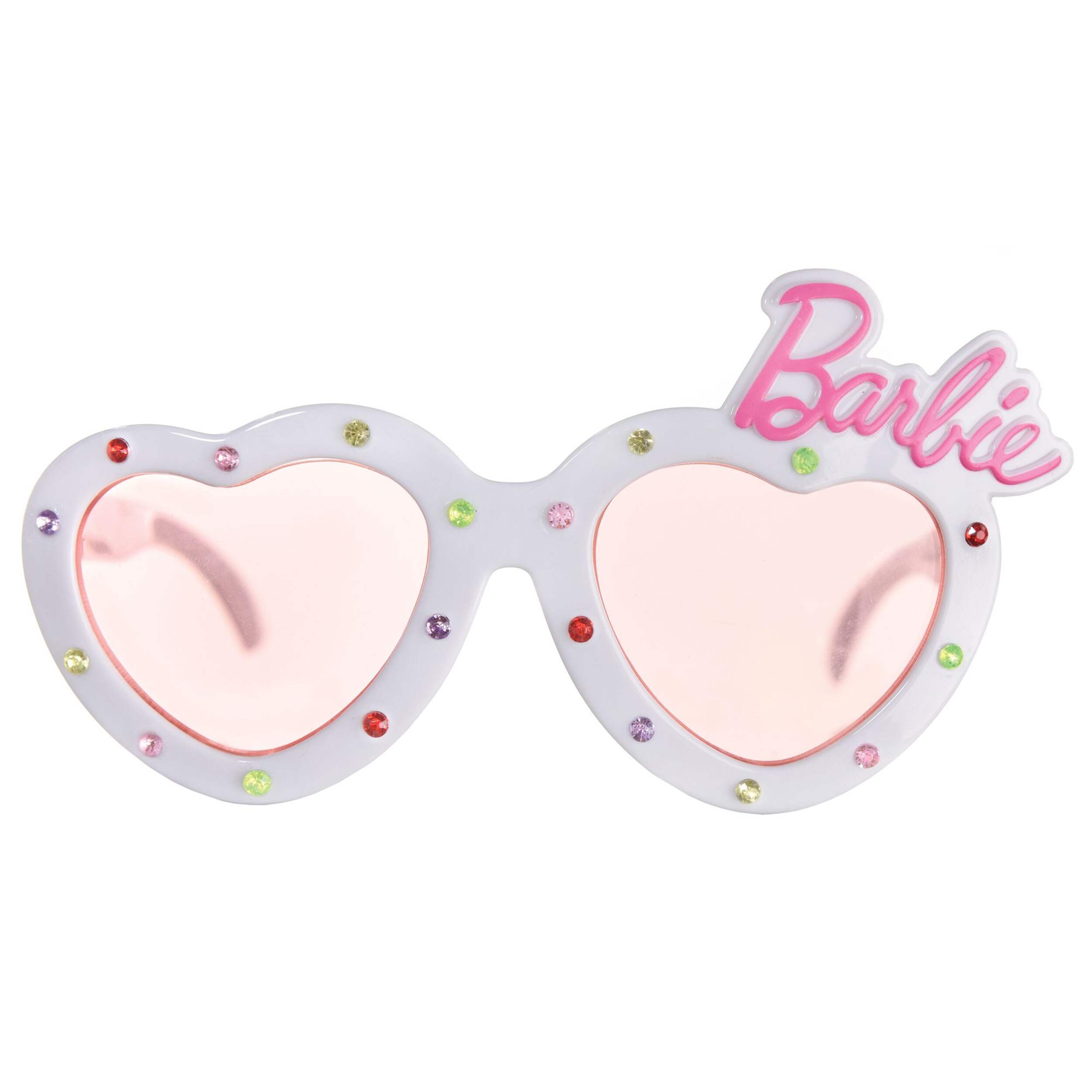 Mattel Barbie Heart-Shaped Gemstone Sunglasses, Pink/White, One Size, Wearable Accessory for Birthdays Front_Flat