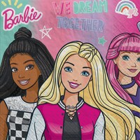 Mattel Barbie "We Dream Together" Square Paper Disposable Lunch Napkins, Pink, 6.5-in, 16-pk, 2-ply, for Birthday Party Front_Flat