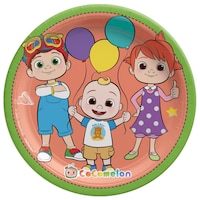 Cocomelon Round Paper Disposable Dessert Plates, Orange/Green, 7-in, 8-pk, for Birthday Party Overhead_Flat