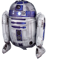 Disney Star Wars R2D2 Satin Sitting Foil Balloon, Silver/Blue, 18-in, Air-Filled for R2D2 Birthday Party Decoration Front_Angled_Left