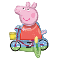 Nickelodeon Peppa Pig Satin Sitting Foil Balloon, Pink/Red, 22-in, Air-Filled for Birthday Party Balloon Front_Angled_Left