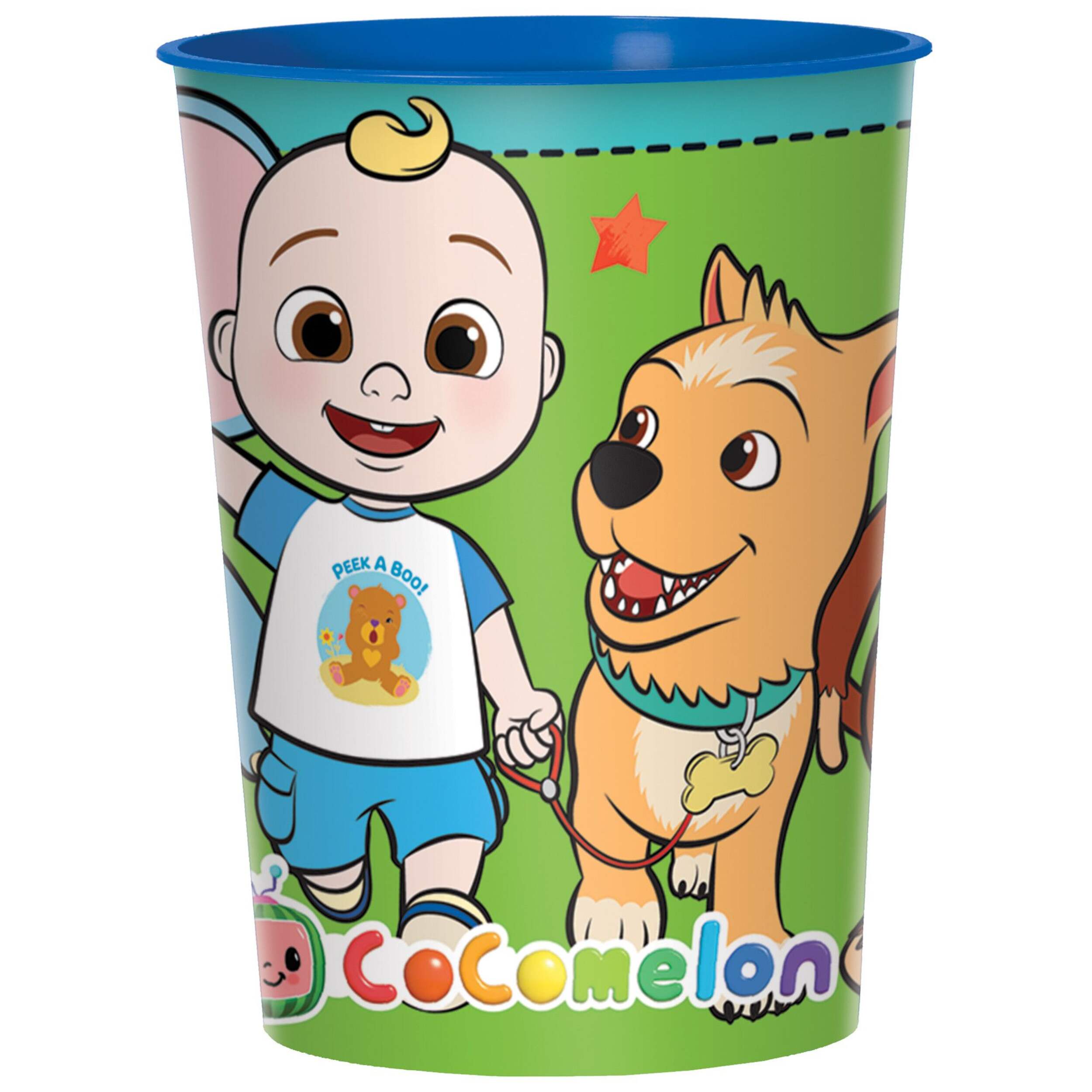 Cocomelon Plastic Reusable Favour Cup, Blue/Green, 16-oz, for Birthday Party Front_Flat