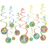 Cocomelon Swirl Hanging Decorations, Green/Orange, 10-in, 12-pk, for Birthday Party Front_Flat