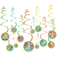 Cocomelon Swirl Hanging Decorations, Green/Orange, 10-in, 12-pk, for Birthday Party Front_Flat
