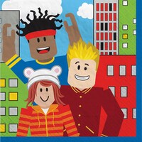 Party Town Square Paper Disposable Lunch Napkins, Red/Blue/Green, 6.5-in, 16-pk, 2-ply, for Birthday Party