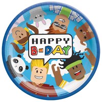Party Town "Happy B-day" Round Paper Disposable Lunch Plates, Blue, 9-in, 8-pk, for Birthday Party Overhead_Flat