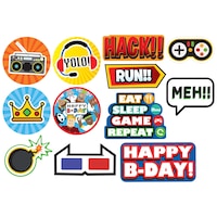 Party Town "Happy B-Day" Table & Wall Cutout Decoration, Red/Blue/Green/Yellow, 10-in, 12-pk, for Birthday Party