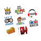 Party Town "Eat Sleep Game Repeat" Wearable Temporary Tattoos, Multi-Coloured, 8-pk, for Birthday Party Front_Flat