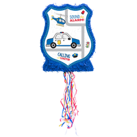 Décoration pinata à ficelle suspendue Premiers intervenants Calling All Units, blanc/bleu, 17 po, peut contenir 2 lb de garniture à pinata, pour fête d'anniversaire Front_Flat