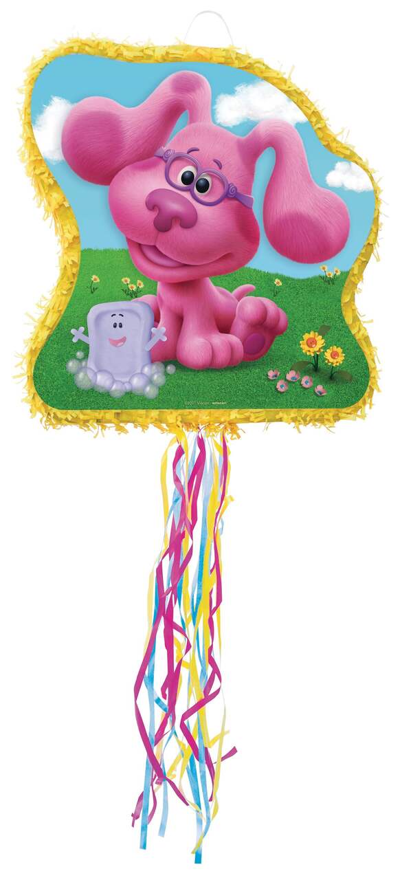 Nickelodeon Blue's Clues Double Sided Pinata Hanging Pull String  Decoration, Blue/Pink, 19-in, Holds 2lb of Pinata Filler, for Birthday  Parties