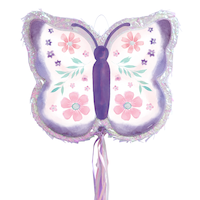 Flutter Butterfly Pinata Hanging Pull String Decoration, Purple, 22-in, Holds 2lb of Pinata Filler, for Birthday Parties Front_Flat