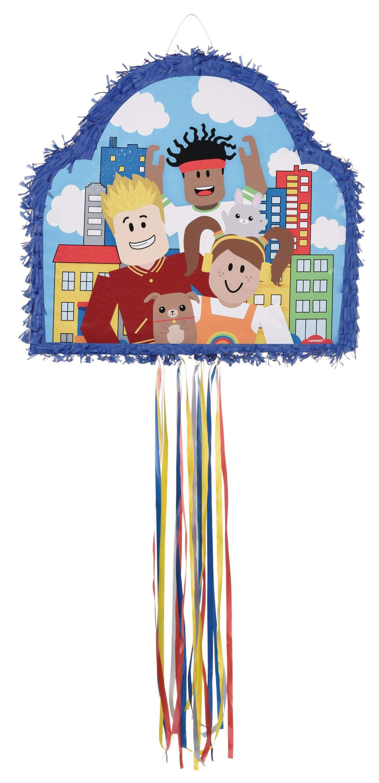 Party Town Pinata Hanging Pull String Pinata Decoration, Blue, 19-in, Holds 2lb of Pinata Filler, for Birthday Parties Front_Flat