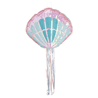 Shimmering Mermaid Seashell Pinata Hanging Pull String Decoration, Blue/Pink, 20-in, Holds 2lb of Pinata Filler, for Birthday Parties Front_Flat