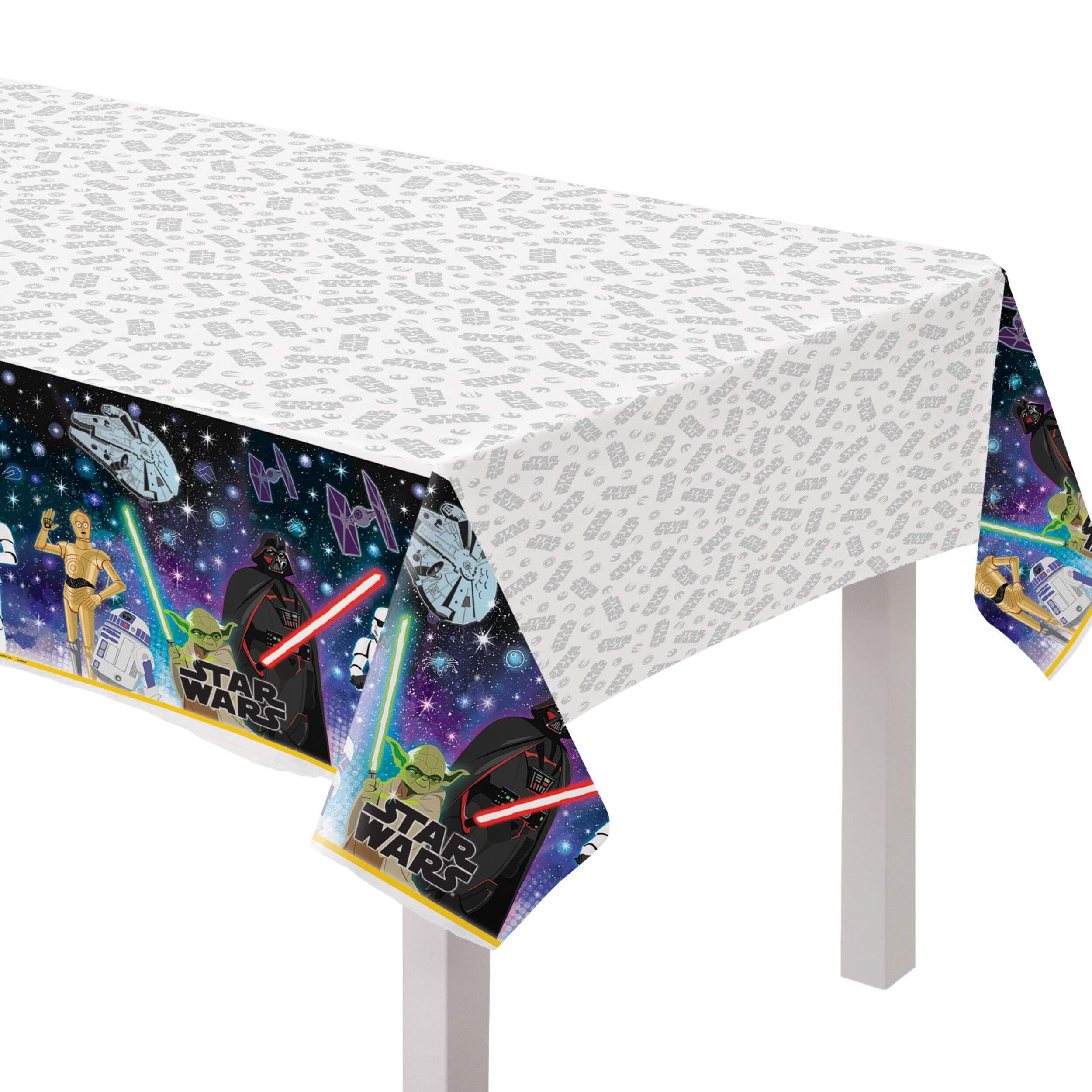 Disney Star Wars Galaxy of Adventures Rectangle Plastic Reusable Table Cover, Black/Purple, 54x96-in, for Birthday Party CloseUp