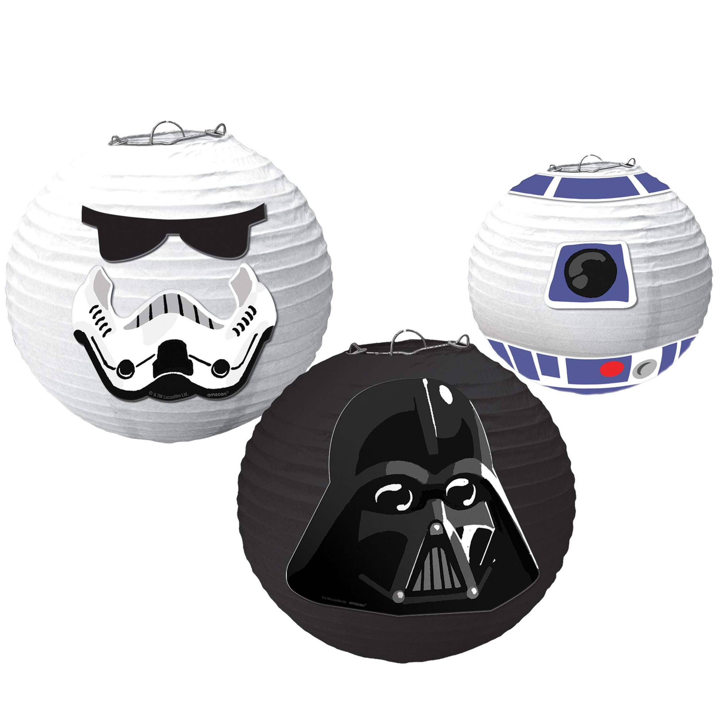 Lanternes décoratives en papier suspendues Disney Star Wars Galaxie d'Aventures Dark Vador, blanc/noir, 9,5 po, paq. 3, pour fête d'anniversaire Front_Flat