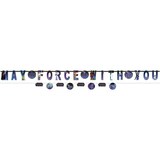 Disney Star Wars Galaxy of Adventures "May The Force Be With You" Hanging Garland Banner Decoration, Black/Blue, 10.5-ft, 2-pk, for Birthday Party Front_Flat