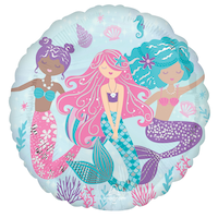 Shimmering Mermaid Round Satin Foil Balloon, Blue/Purple, 18-in, Helium Inflation & Ribbon Included for Birthday Party Front_Flat