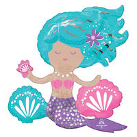 Shimmering Mermaid Satin Sitting Foil Balloon, Blue/Purple, 17-in, Air-Filled for Birthday Party Front_Flat