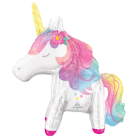 Unicorn Satin Sitting Foil Balloon, White/Rainbow, 25-in, Air-Filled for Birthday Party