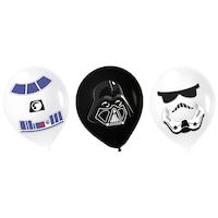 Trousse de décoration ballon en latex rond Disney Star Wars Galaxie d'Aventures R2-D2/Darth Vader/Stormtrooper, noir/blanc, 12 po, paq. 12, pour fête d'anniversaire