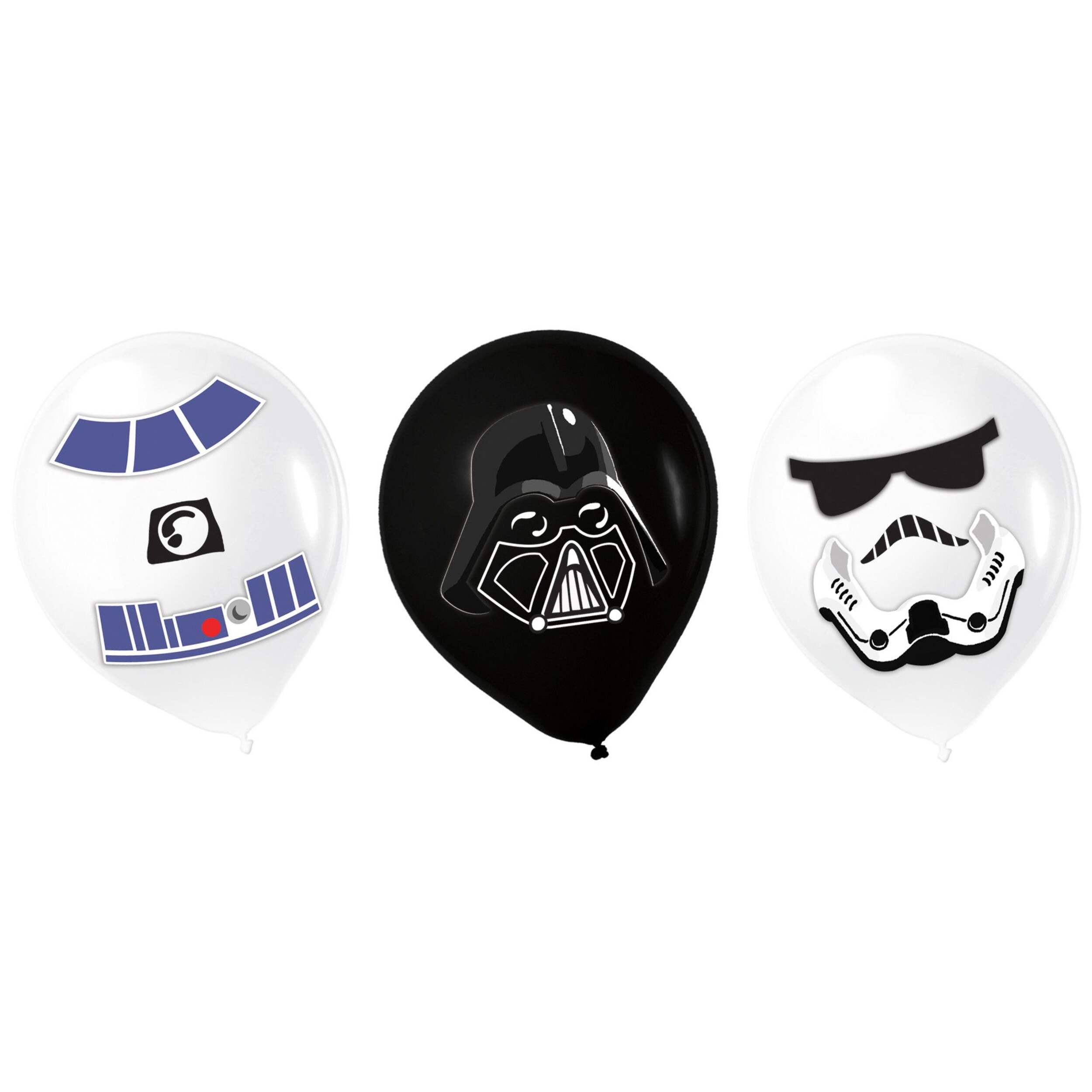 Disney Star Wars Galaxy of Adventures R2-D2/Darth Vader/Stormtrooper Round Latex Balloon Decorating Kit, Black/White, 12-in, 12-pk, for Birthday Party Front_Flat