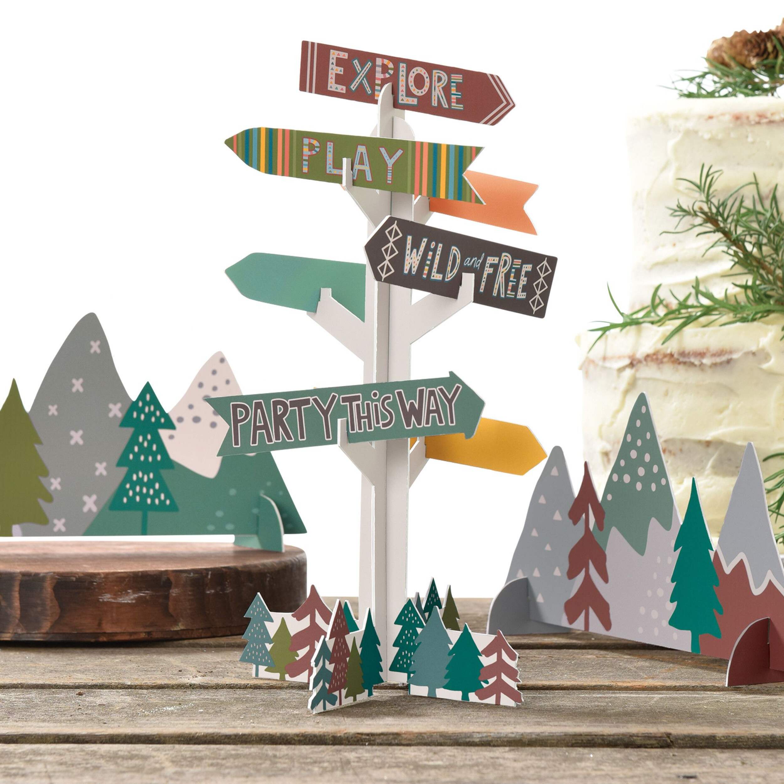 Wilderness "Explore" Sign Table Centerpiece Decorations, Green, 14-in, 3-pk, for Birthday Party Composite_or_Mixed