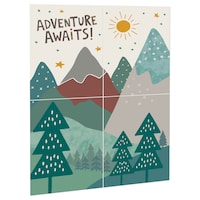 Wilderness "Adventure Awaits" Plastic Scene Setter Background Decoration, Green, 14.5-in, 4-pk, for Birthday Party Front_Angled_Right