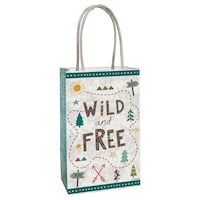 Wilderness "Wild & Free" Paper Kraft Gift Bags, White/Green, 12-in, 8-pk, for Birthday Party Front_Angled_Right