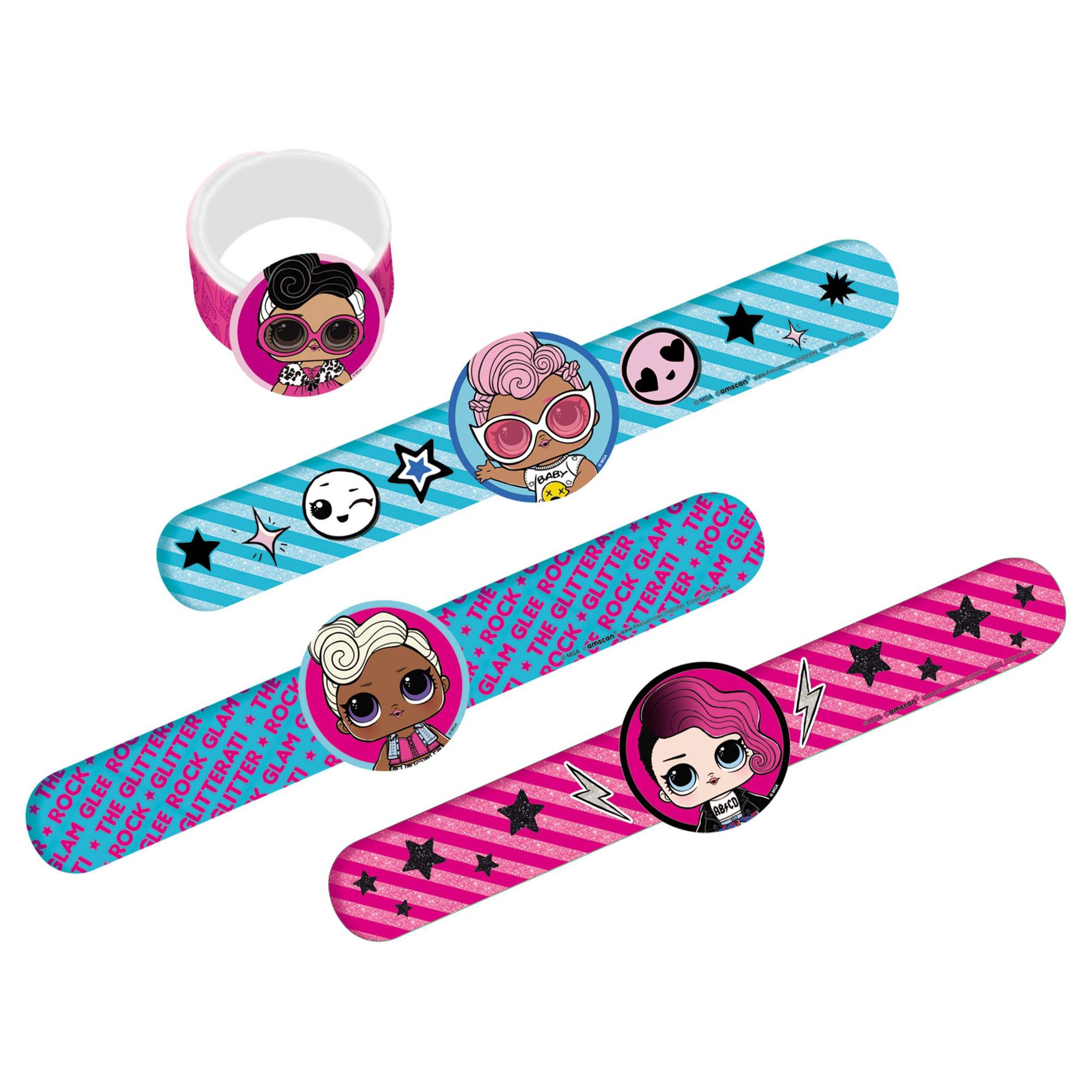 L.O.L Surprise! Slap Bracelet Wearables, Blue/Pink, 4-pk, for Birthday Party Front_Flat