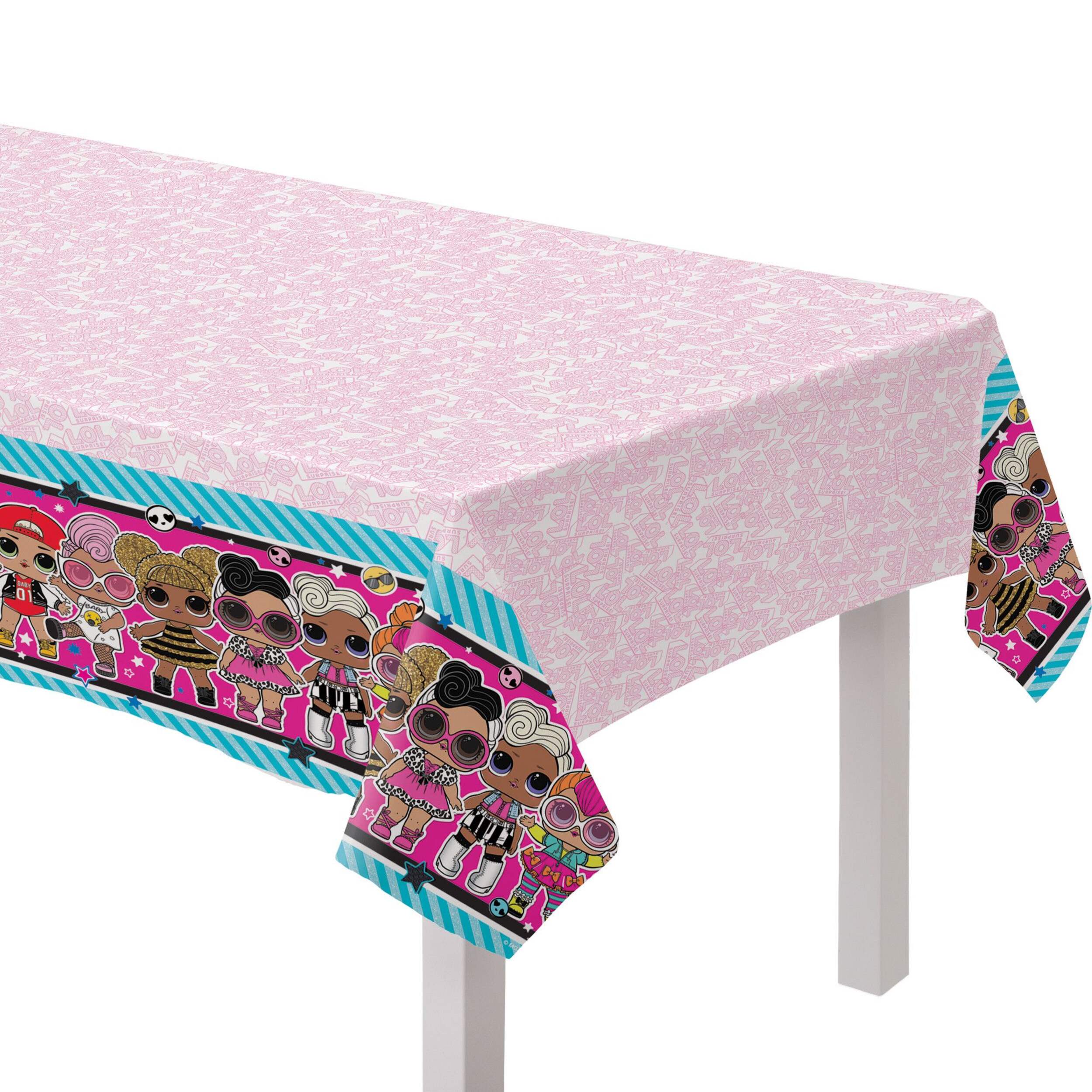 L.O.L. Surprise! Rectangle Plastic Reusable Table Cover, Pink/Blue, 54x96-in, for Birthday Party CloseUp