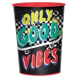 Skater Party "Only Good Vibes" Plastic Reusable Favour Cup, Black/Red, 16-oz, for Birthday Party Front_Flat