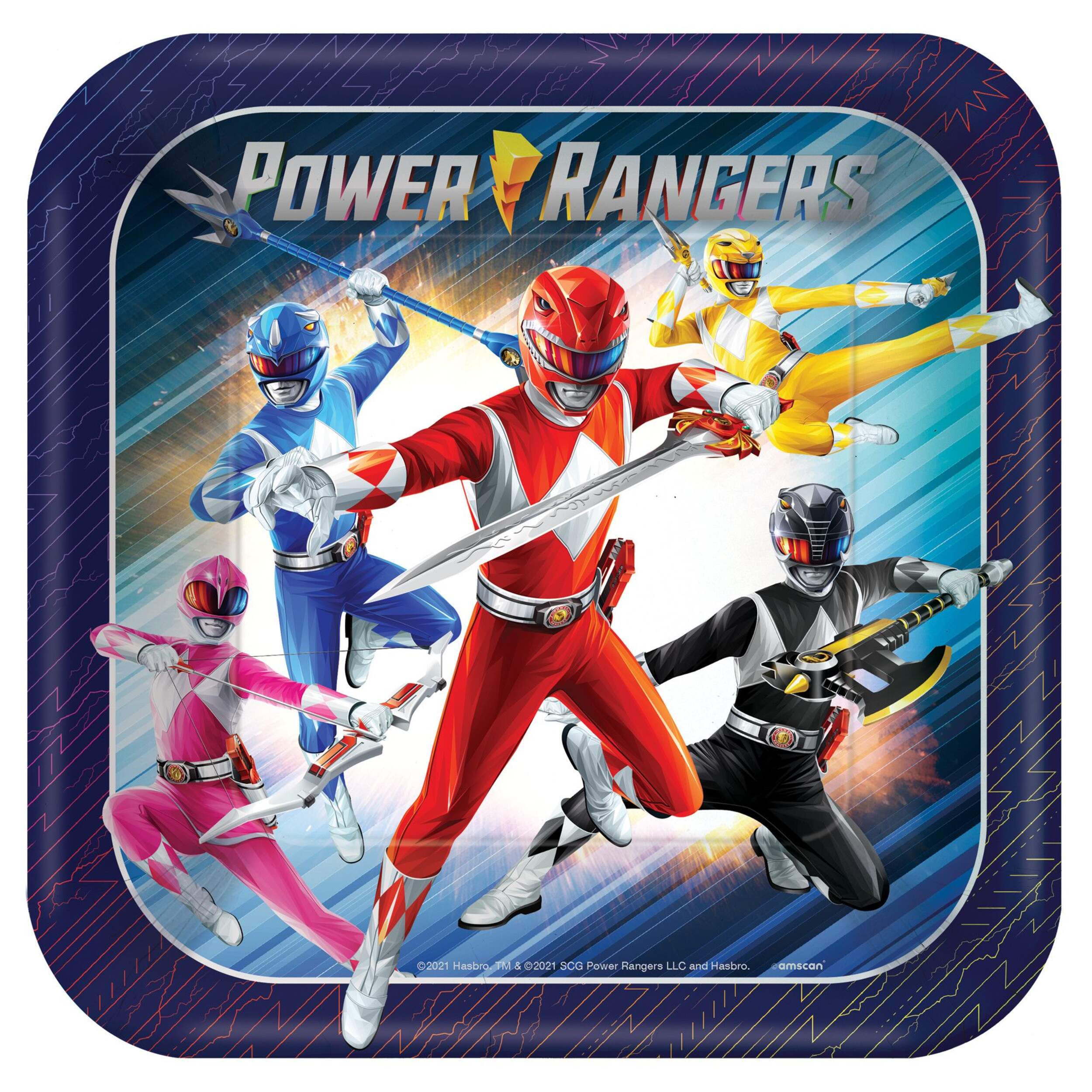 Assiettes en papier à imprimé classique Hasbro Power Rangers, 9&nbsp;po, paq. 8 Front_Flat