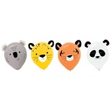 Trousse de décoration ballon en latex rond Get Wild koala/guépard/tigre/panda, gris/jaune/orange/blanc, 12 po, paq. 6, pour fête d'anniversaire Front_Flat
