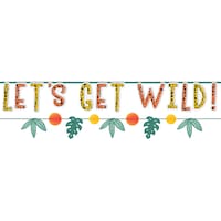 Get Wild "Let's Get Wild" Hanging Garland Banner Decoration, Orange/Green, 10.5-ft, 2-pk, for Birthday Party