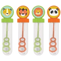 Get Wild Tiger/Lion/Panda/Cheetah Bubble Wand Tubes, Green/Orange/Yellow, 4-pk, Ages 3+, for Birthday/Easter/Party Favour Front_Flat