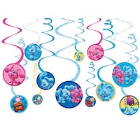 Nickelodeon Blue's Clues Swirl Hanging Decorations, Blue/Pink, 10-in, 12-pk, for Birthday Party Front_Flat