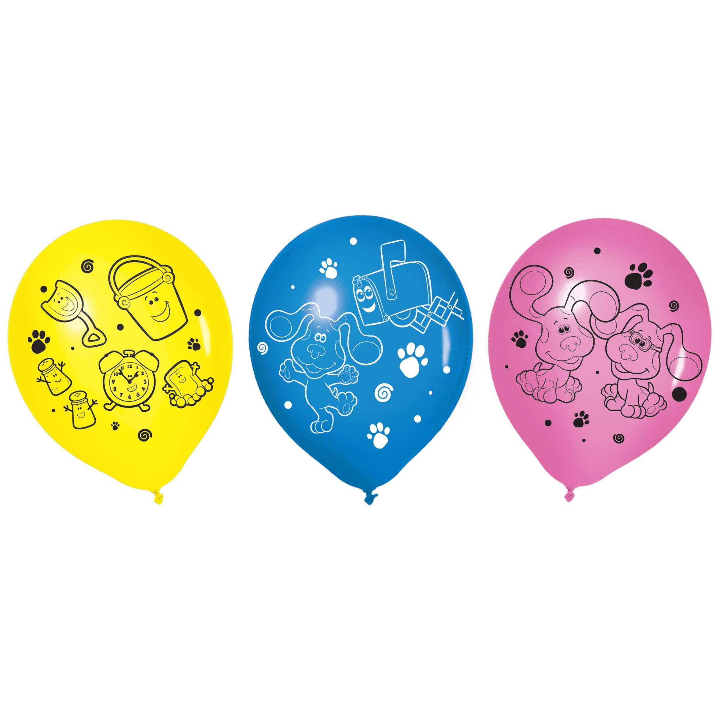 Nickelodeon Blue's Clues Round Latex Balloons, Yellow/Blue/Pink, 12-in, 6-pk, for Birthday Party Front_Flat
