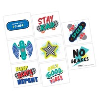 Tatouages temporaires d'anniversaire fête rouliplanchiste, paq. 8 Front_Flat