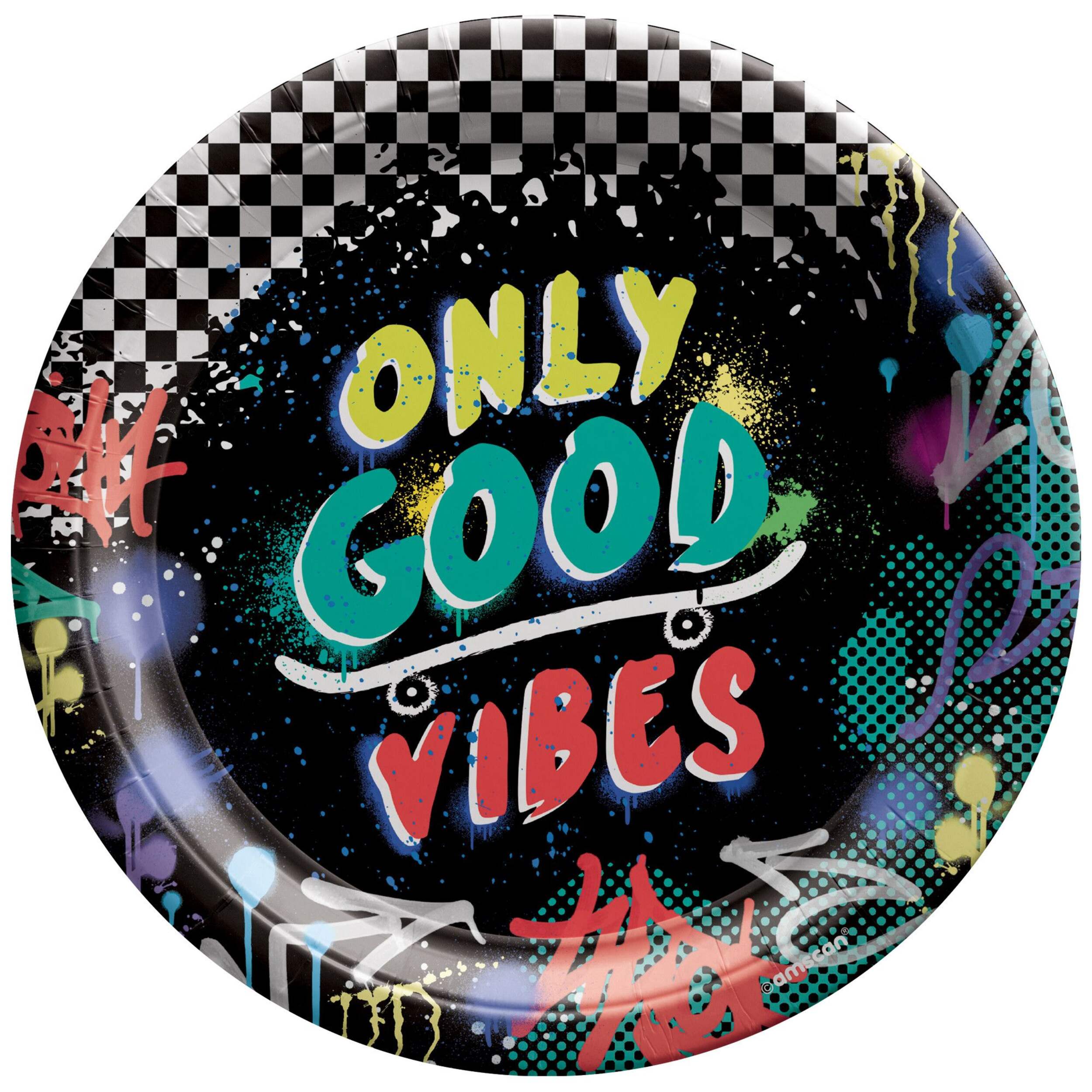 Assiettes à dessert en papier, fête rouliplanchiste, 7&nbsp;po, paq. 8 Overhead_Flat