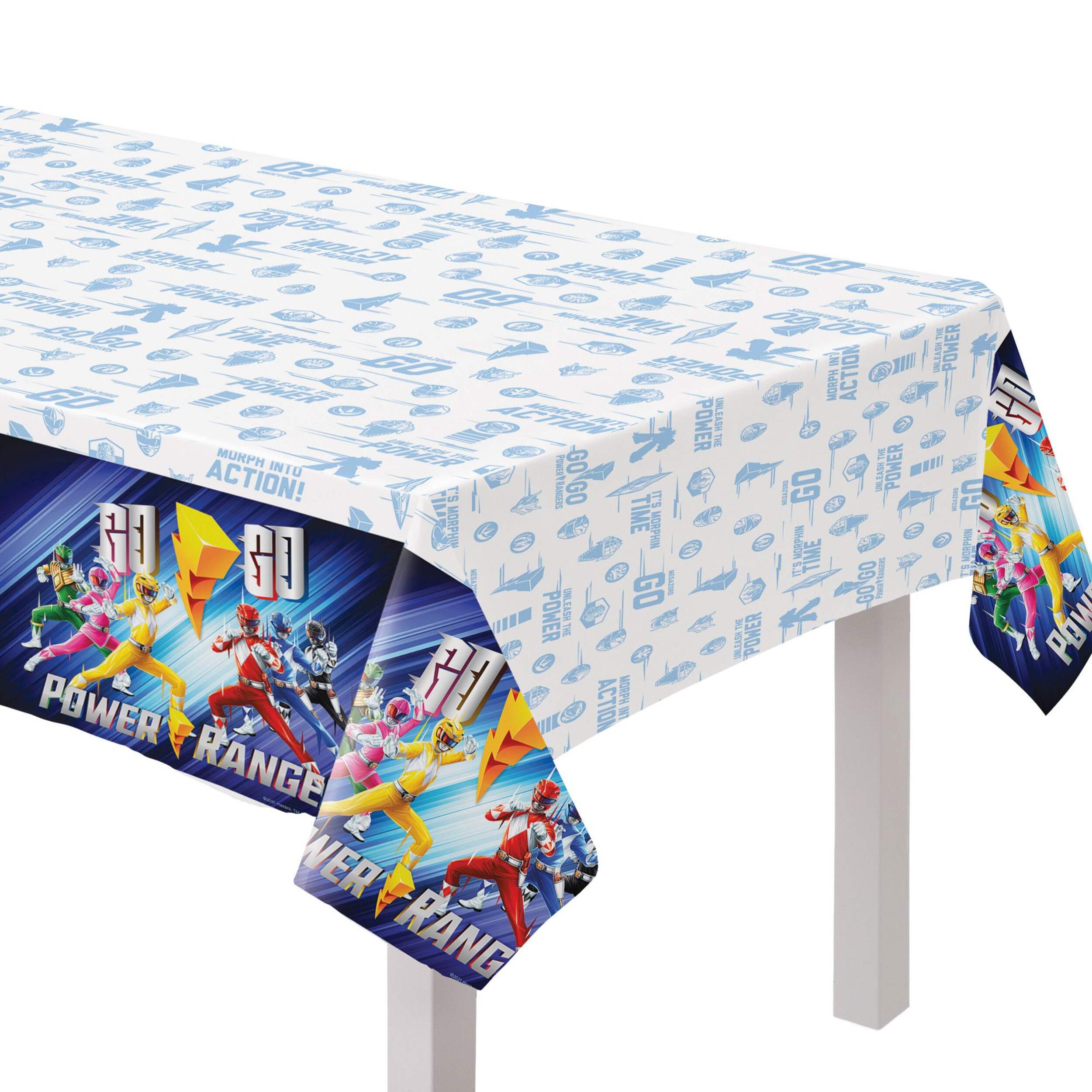 Power Rangers Rectangle Plastic Reusable Table Cover, Blue, 54x96-in, for Birthday Party CloseUp