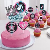 Internet Famous "Queen" Paper Cake Treat Toppers, Pink/Blue/Black, 12.25-in, 12-pk, for Birthday Party Composite_or_Mixed