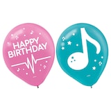Ballons en latex ronds Internet Famous Happy Birthday, rose/bleu, 12 po, paq. 6, pour fête d'anniversaire Front_Flat