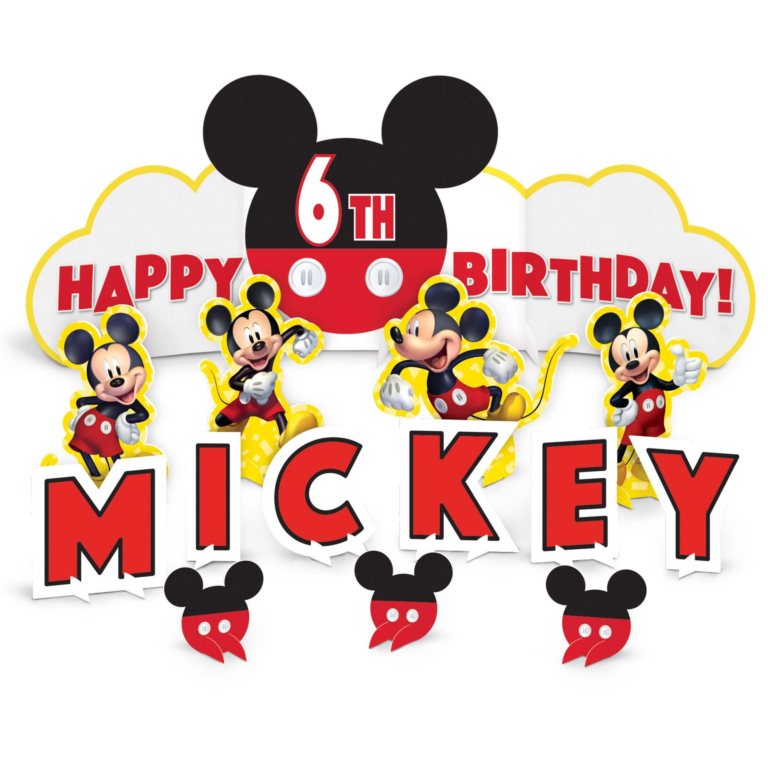 Disney Mickey Mouse "Happy Birthday" DIY Customizable Table Decorating Kit Centerpieces, Black/Red, 16.5-in, 14-pk, for Birthday Party Front_Flat