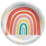 Retro Rainbow Round Paper Disposable Lunch Plates, Multi-Coloured, 9-in, 8-pk, for Birthday Party Front_Flat