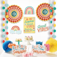 Retro Rainbow "Good Vibes" Room & Table Centerpiece Decorating Kit, Multi-Coloured, 12-in, 12-pk, for Birthday Party