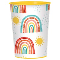 Retro Rainbow Plastic Reusable Favour Cup, Multi-Coloured, 16-oz, for Birthday Party Front_Flat