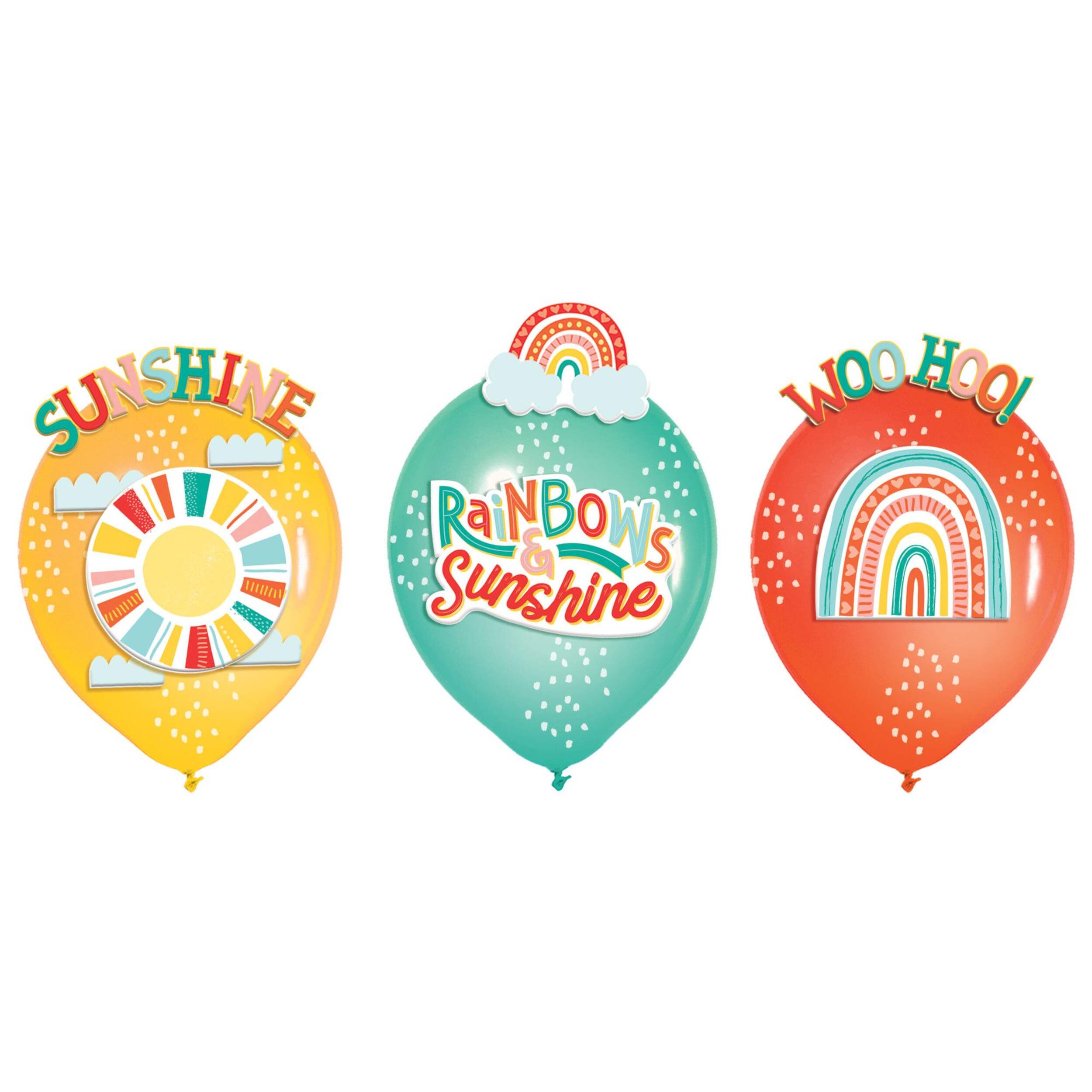 Retro Rainbow "Sunshine" Round Latex Balloon Decorating Kit, Yellow/Blue/Orange, 12-in, 6-pk, for Birthday Party Front_Flat