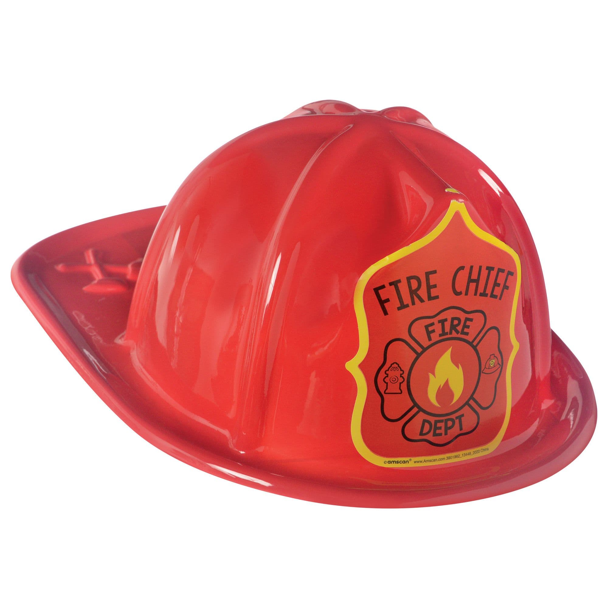 First Responders Fire Chief Fireman Plastic Hat, Red, One Size, Wearable  Accessory for Birthdays