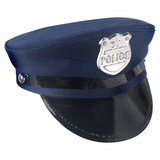 First Responders "Police" Cop Plastic Hat, Blue/Black, One Size, Wearable Accessory for Birthdays Front_Three_Fourths_Angled_Right