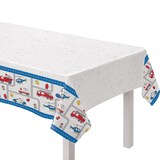 First Responders Rectangle Plastic Reusable Table Cover, White/Red/Blue, 54x96-in, for Birthday Party CloseUp